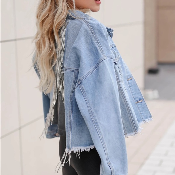 NWT Andree By Unit Bring Rhinestone Denim Jacket - Picture 6 of 12